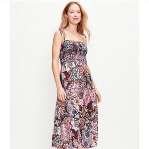Loft Multicolored Floral Smocked Midi Dress
